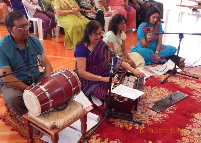 SRKT satsang group rendering bhajans at Diwali outreach programm